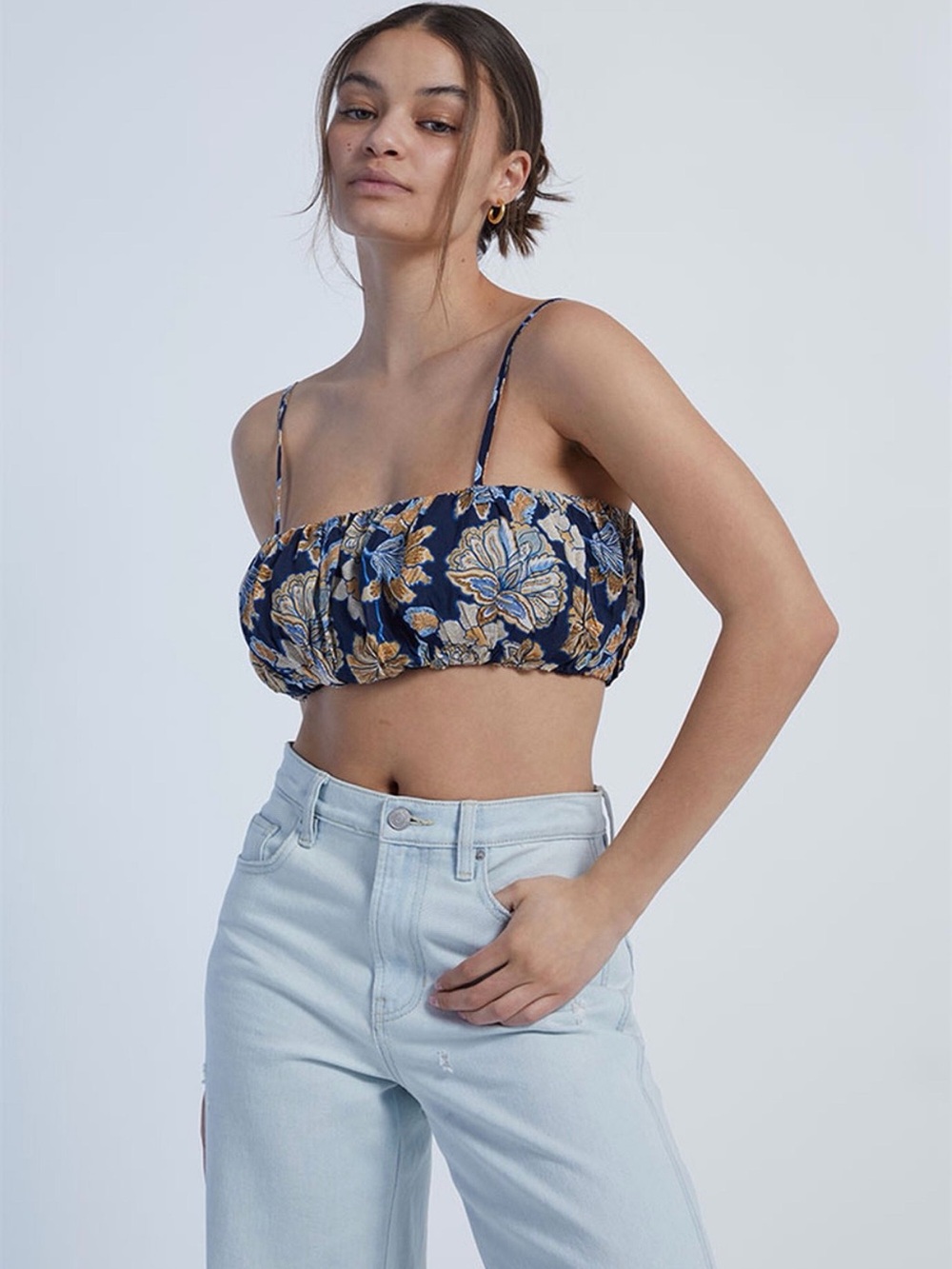 Minkpink Quinn ruched blue floral top